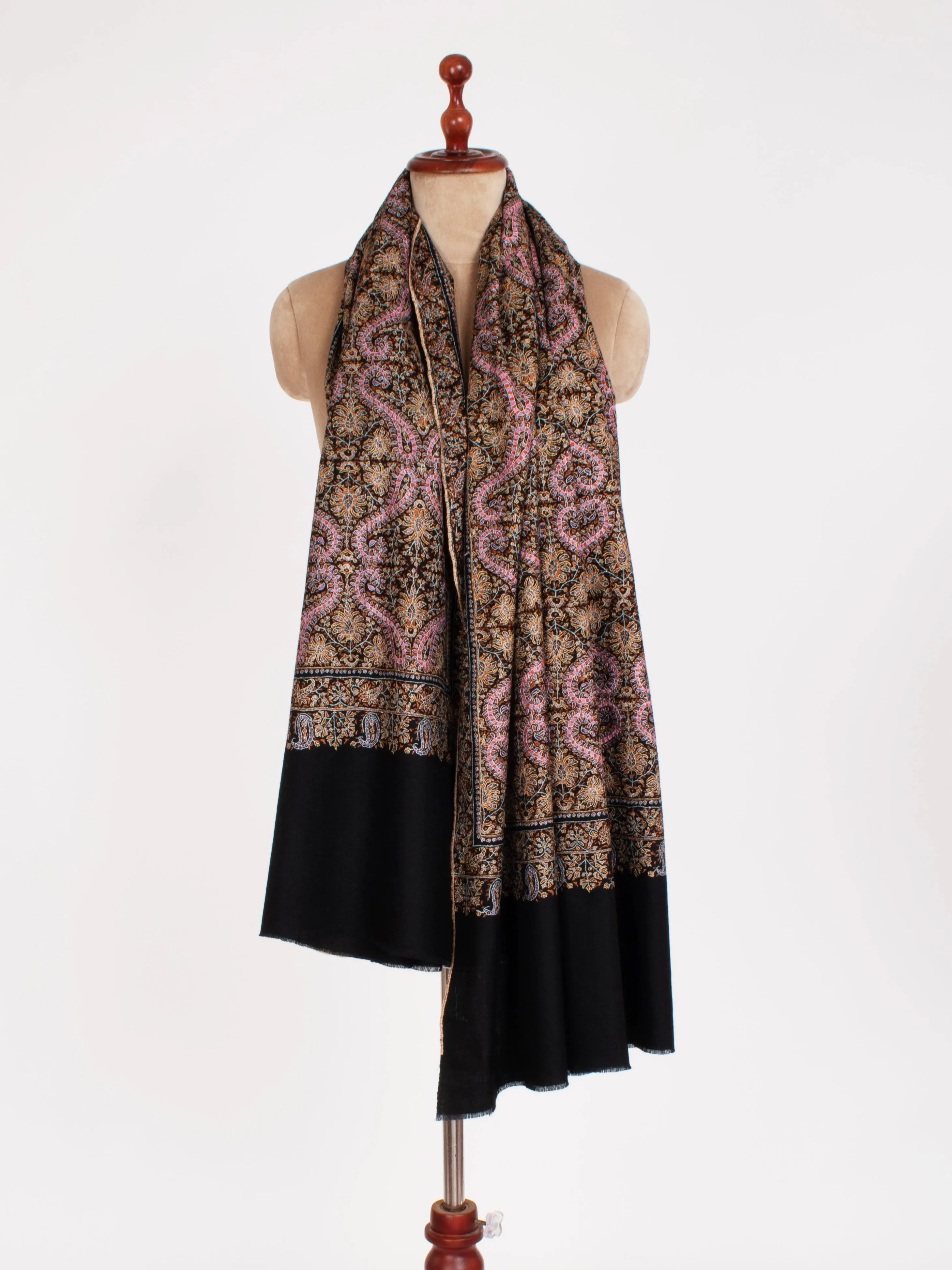 Black Silk Embroidery thread Pure Pashmina Evening Wrap