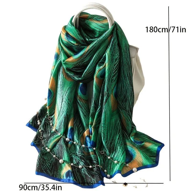 Boho Vintage Peacock Feather Scarf Stylish Windproof and Versatile