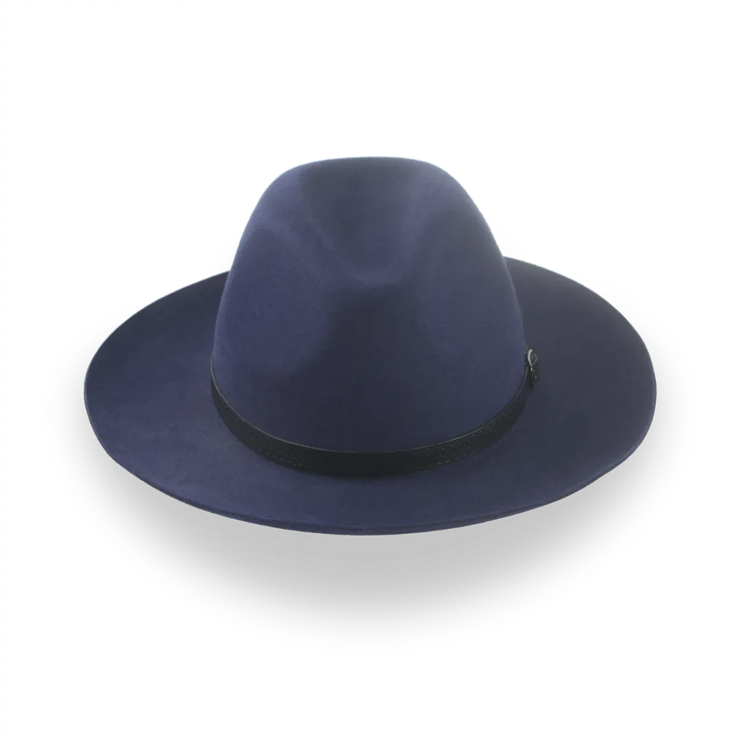 Dark Blue Outback Fur Felt Fedora with Leather Hat Belt | The Rebel