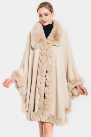 Fur Trim Shawl/Coverup-Crema