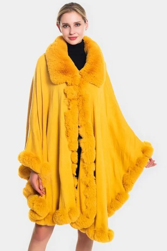 Fur Trim Shawl/Coverup-Crema