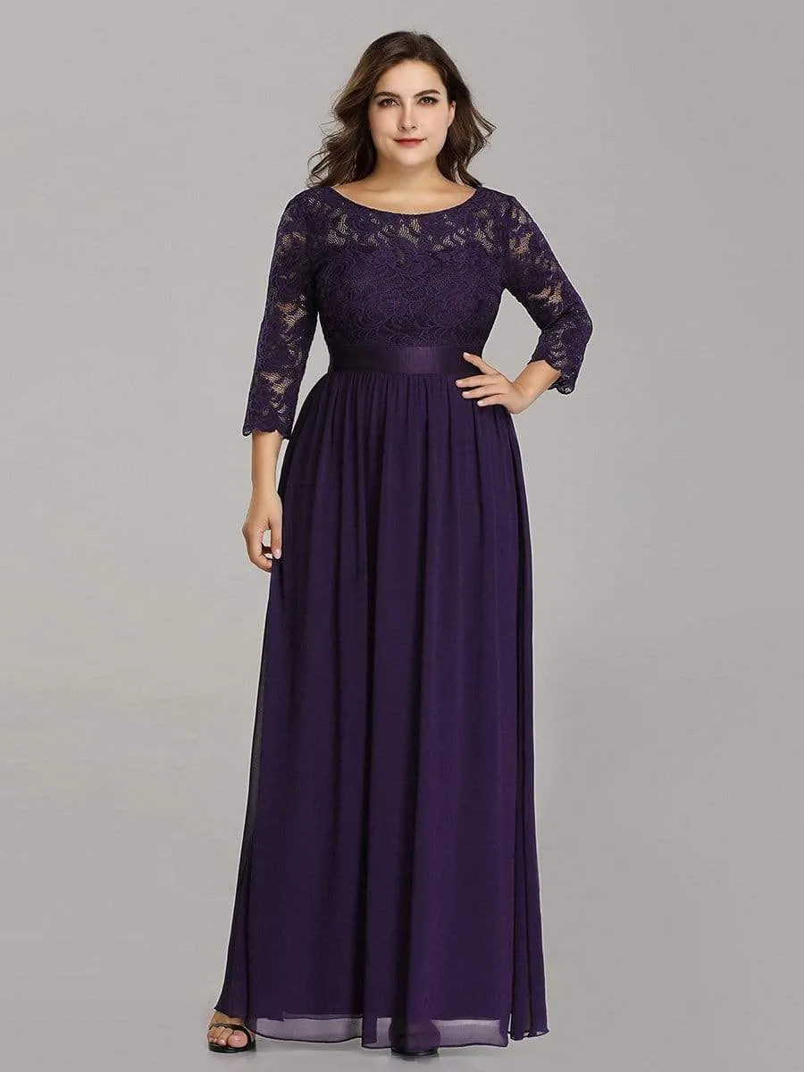 Simple Plus Size Lace Evening Dress with Half Sleeves