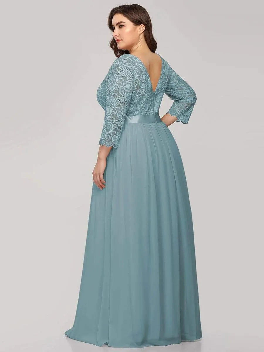 Simple Plus Size Lace Evening Dress with Half Sleeves