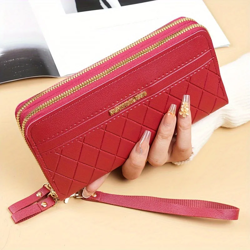 Stylish Double Zipper Long Wallet with Argyle Clutch