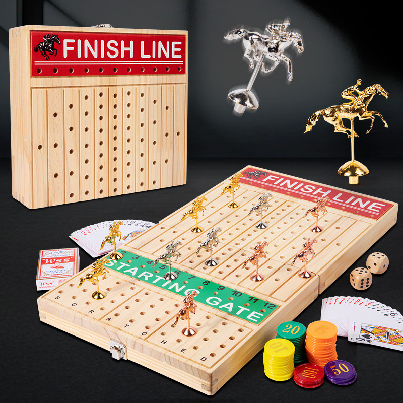 21 Inches Large Horse Racing Board Game, Wood Horse Racing Game With Dice, Cards, Chips for Adults and Family Tabletop Game