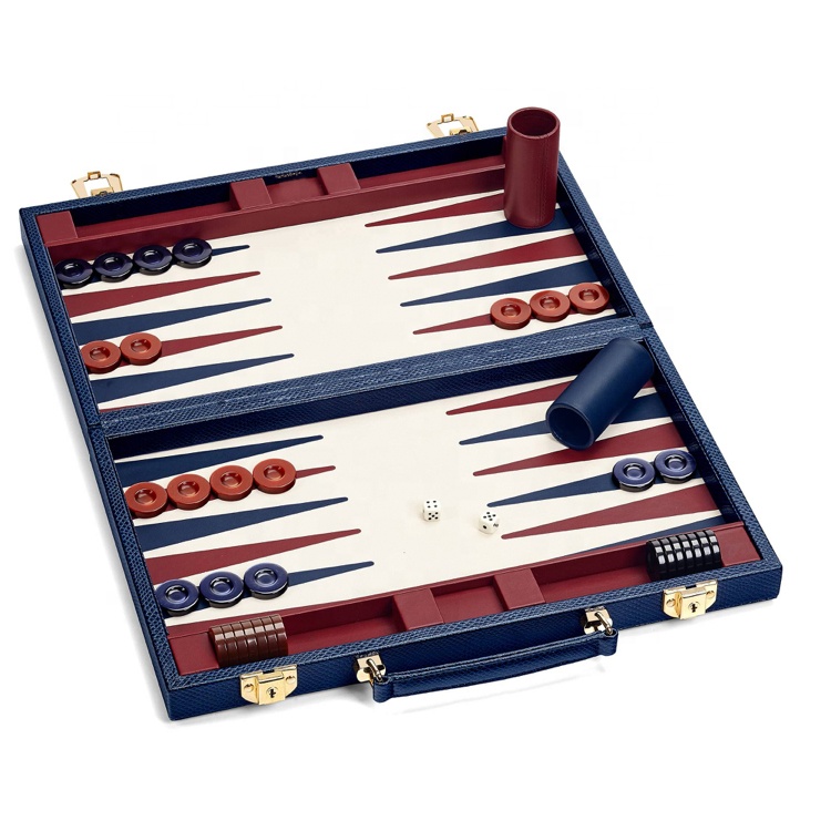 Compact Foldable Handmade Leather Family Table Playing Board Game Backgammon Set